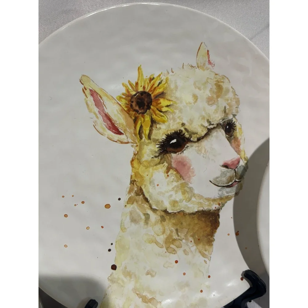 Pier 1 Imports Alpaca Llama Earthenware Plates Set of 4 Watercolor Art 8.5